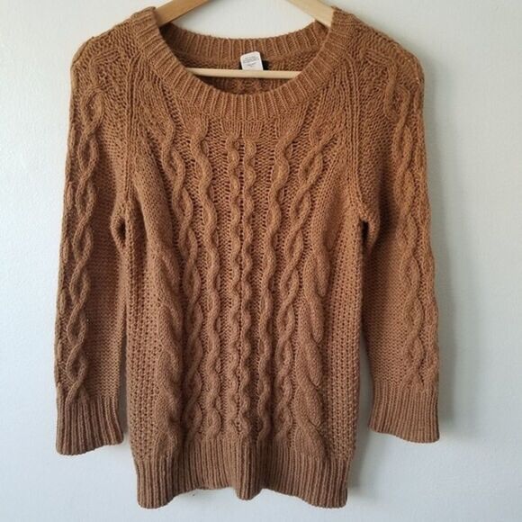 JCREW Cable Knit Merino Wool Alpaca Crewneck Sweater Tan Small - Picture 2 of 7